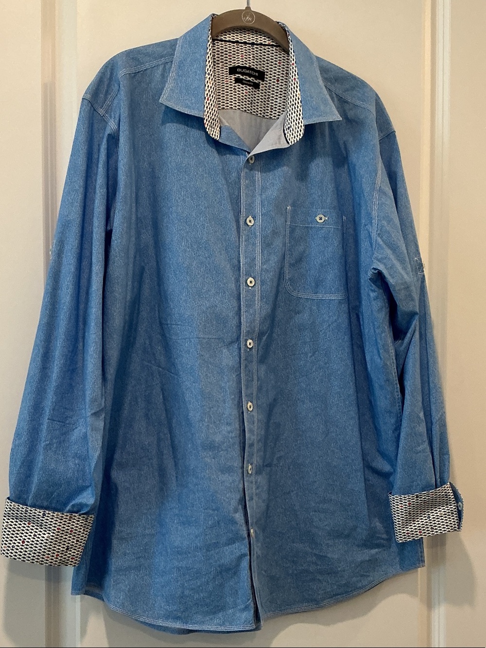 Bugatchi Classic Fit Blue Button-Up Roll Cuff Shirt